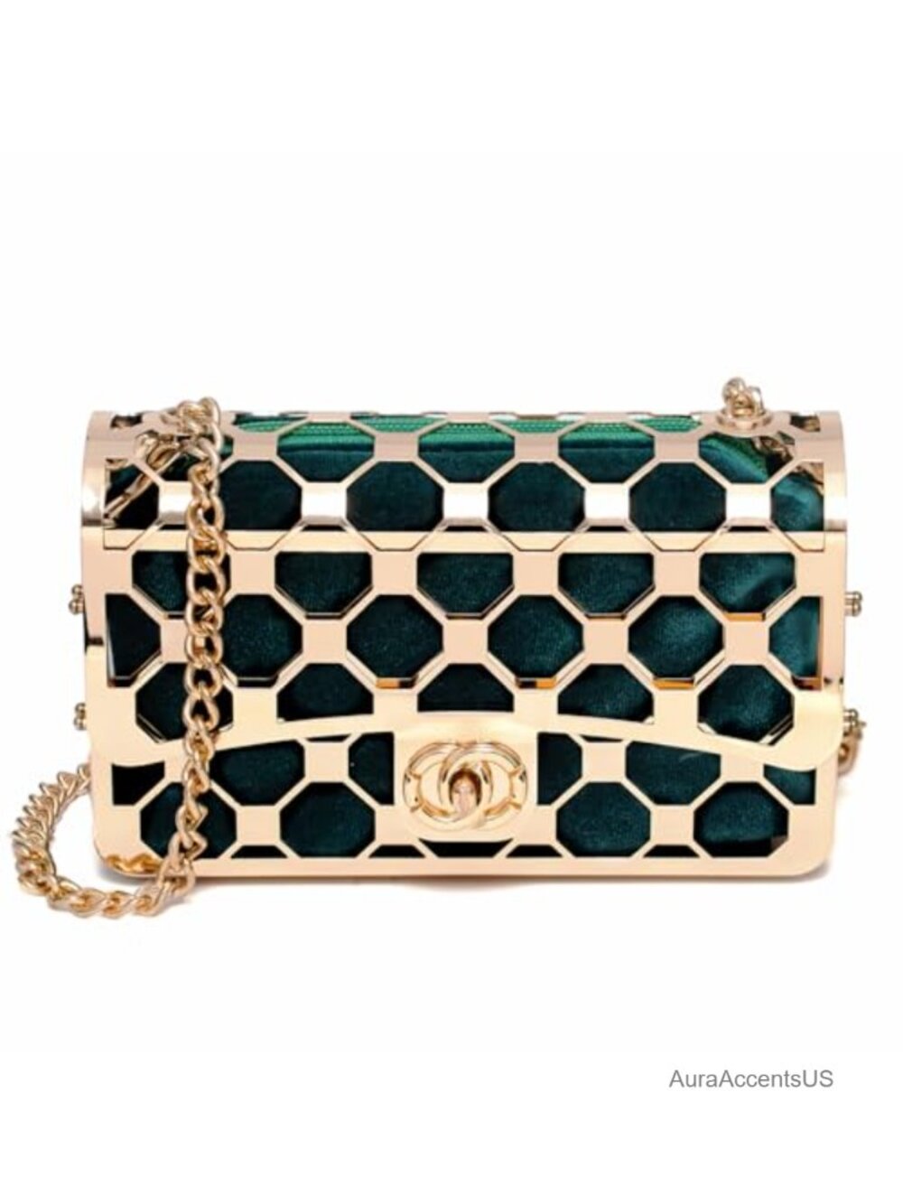 Velvet Evening Clutch Purse Metal Frame Wedding Party Bag Detachable Chain
